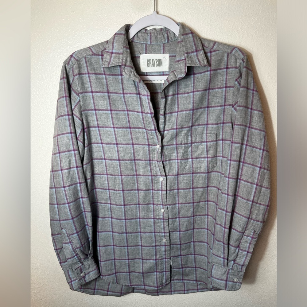 GRAYSON The Hero Long Sleeve Button Down Shirt Gray Purple Plaid size 2/ S
